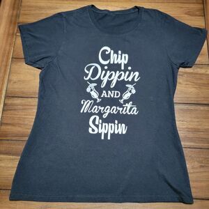 Ladie's SS Black Tee "Chip Dippin And Margarita Sippin"